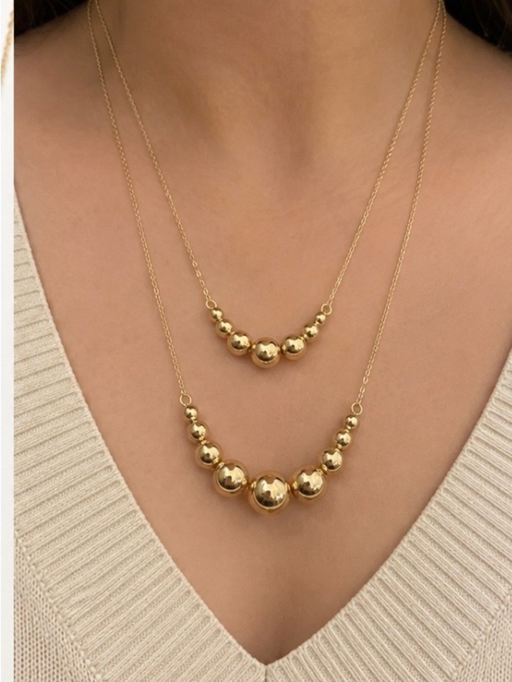 18K Gold Graduated Bubble Bead Necklace – 16” & 18”